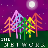 the_network: Six multi-colored trees against a green bottom and a purple nighttime sky (Default)