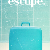 falena: a blue suitcase against a blue background, above the suitcase we can read the word 'escape' (travelling)