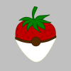 soc_puppet: Computer drawingo of a strawberry dipped half-way in white chocolate, with a dark chocolate line along the middle, so the whole thing looks like a Pokeball (Poke-strawberry)