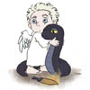 arduinna: cartoon angel Aziraphale hugging snake Crowley, while the flaming sword lies on the ground (GO Angel snake hug)