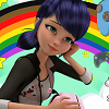alexseanchai: Miraculous Ladybug's Marinette, dreaming, with a background of clouds and the Philly rainbow queer flag (Default)