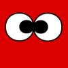 thnidu: cartoon: red field with two crossed eyes and nothing else (Crossed eyes)
