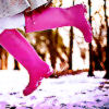 jesse_the_k: Knee high pink boots kicking in the snow (Shoes are pink boots)