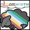 soc_puppet: Dreamsheep, its wool colored black and shot through with five diagonal colored lines (red, yellow, white, blue, and green, from left to right), the design from Dreamwidth user capri0mni's Disability Pride flag. The Dreamwidth logo is in red, yellow, white, blue, and green, echoing the stripes. (Disability Pride)