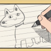 soc_puppet: A crude pencil drawing on lined paper of what's supposed to be a dog; the dog's mouth and eyes are on one side of its face, while its snout is on the other. (Art time!)