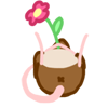 soc_puppet: Butt-end view of an agouti rat laying on its back, holding the stem of a pink flower to signify that it has shuffled off this mortal coil (drama hound) (Deceased)