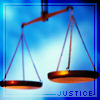 watersword: Scales on a blue background and the word "Justice" (Stock: justice)