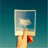 timeasmymeasure: polaroid of a cloud held up against a clear blue sky (stock: dream)