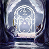 dorothean: detail of painting of Gandalf, Frodo, and Gimli at the Gates of Moria, trying to figure out how to open them (Default)