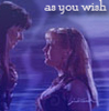 vass: Xena and Gabrielle about to kiss, purple background, caption "as you wish" (Xena/Gabrielle)