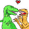 vass: T-Rex and Utahraptor in a clinch with a heart above their heads (T-Rex/Utahraptor 4 Evar)