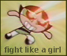 vass: Buttercup shooting lasers, caption "fight like a girl" (Buttercup)