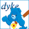 vass: Champ Bear holding baseball bat, caption "Dyke" (Dyke Bear)