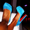 timeasmymeasure: close up shot of a pair of bright blue louboutin heels (stock: blue suede shoes)