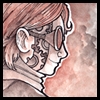 jjhunter: profile of human J.J. with goggles and a band of gears running down her face; inked in reds and browns (steampunk J.J.)